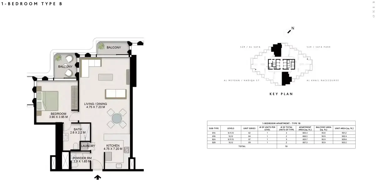 Планировка — 1-спальная, 87 м²