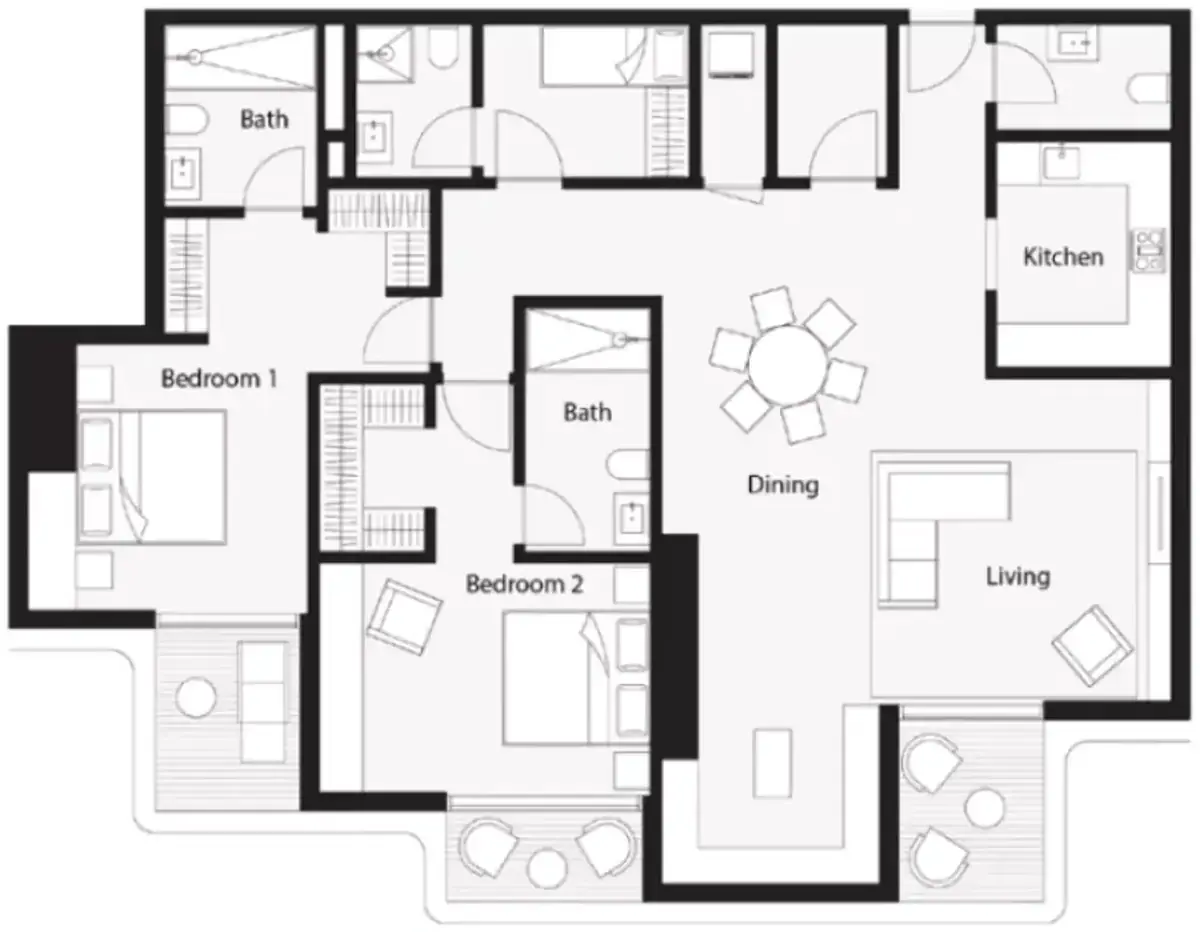 Планировка — 2-спальная, 148 м²