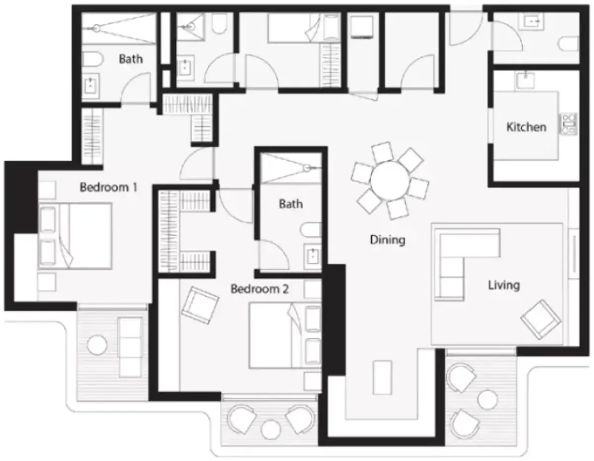 Планировка — 2-спальная, 159 м²