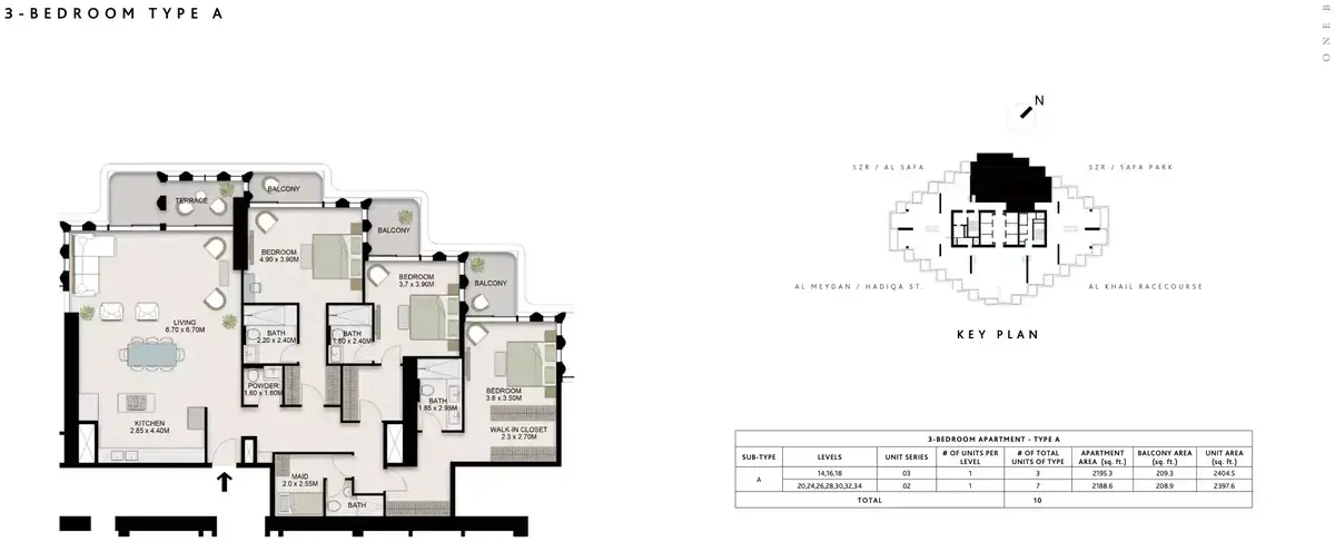 Планировка — 3-спальная, 223 м²