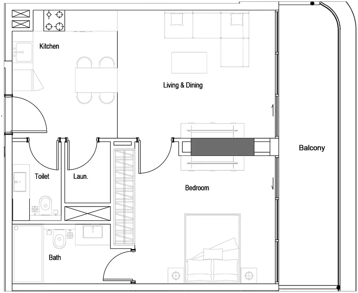 Планировка — 1-спальная, 74 м²