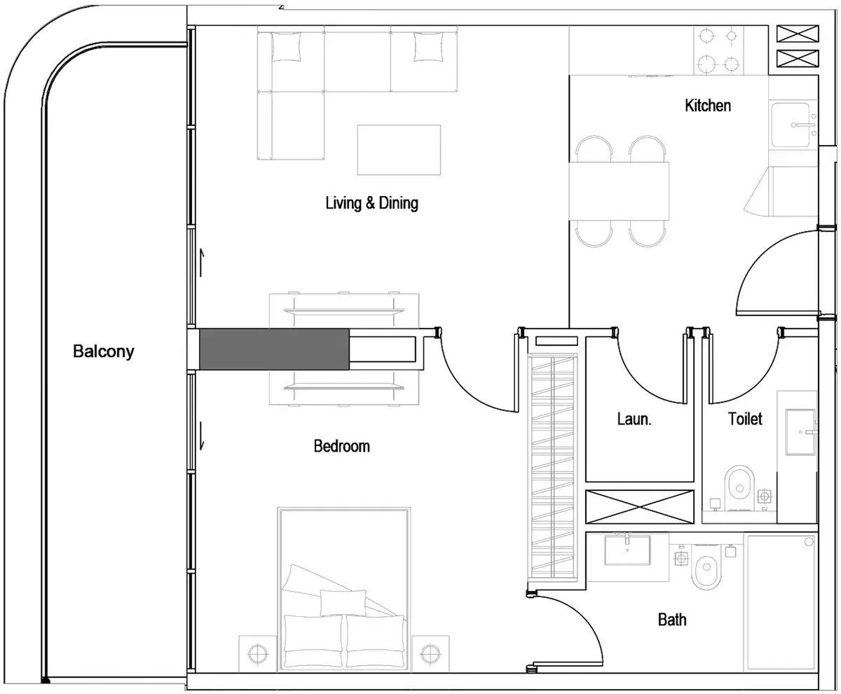 Планировка — 1-спальная, 73 м²