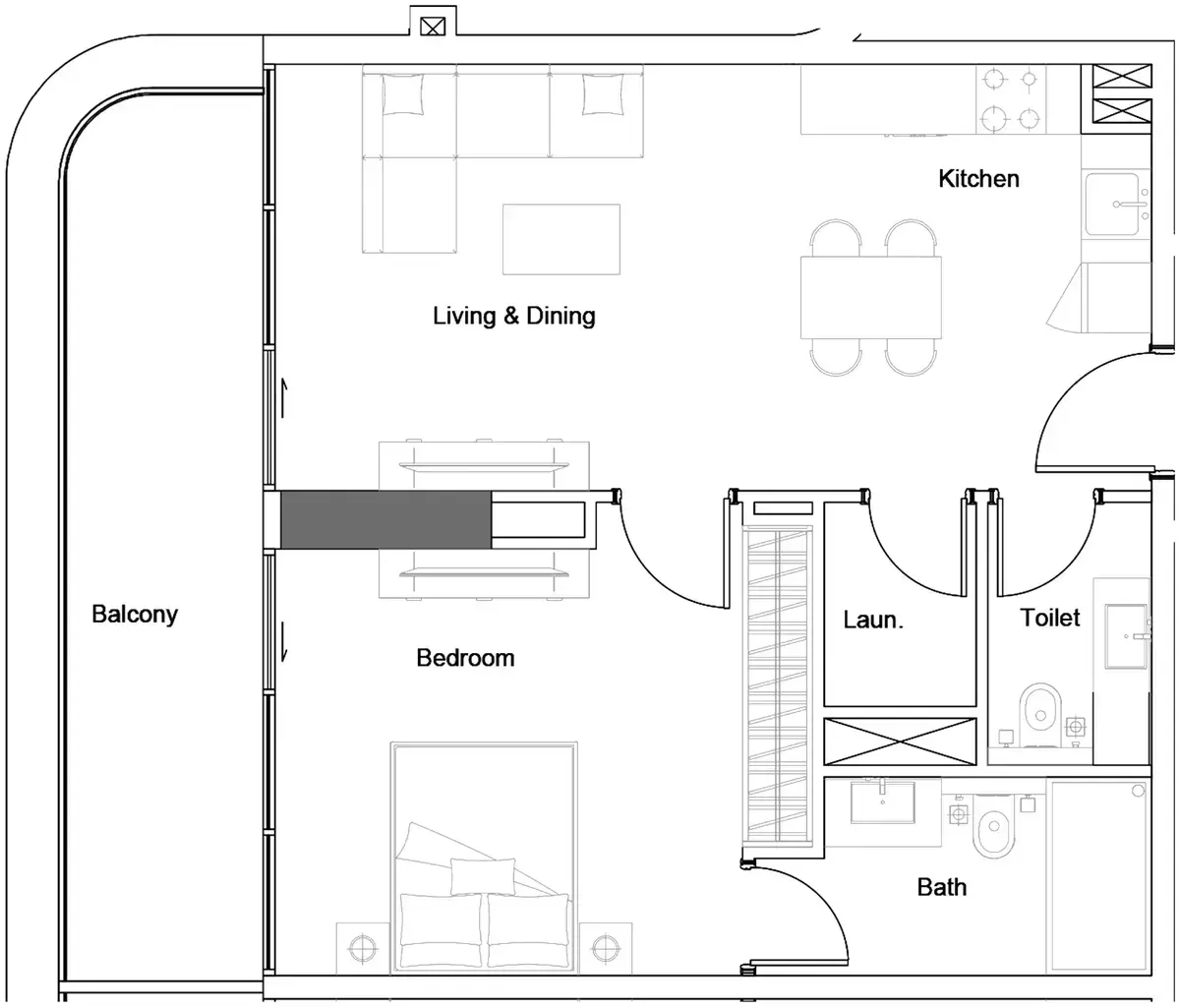 Планировка — 1-спальная, 73 м²
