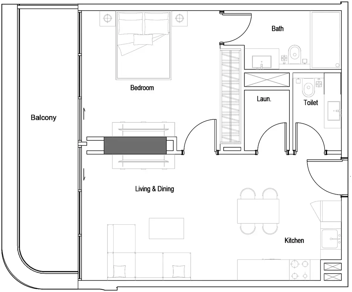 Планировка — 1-спальная, 73 м²