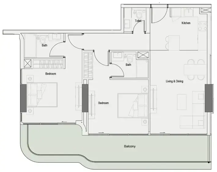 Планировка — 2-спальная, 101 м²