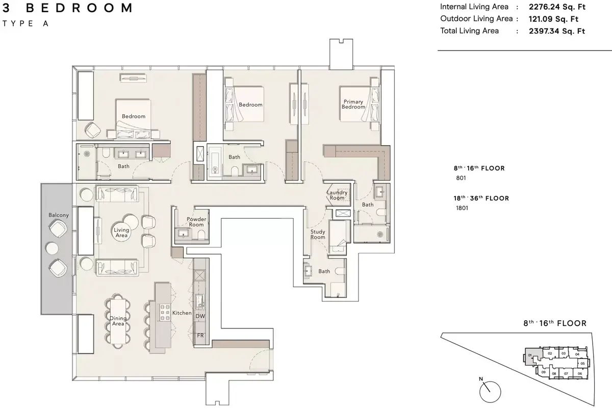 Планировка — 3-спальная, 223 м²