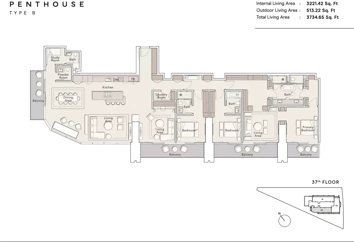 Планировка — 3-спальная, 347 м²