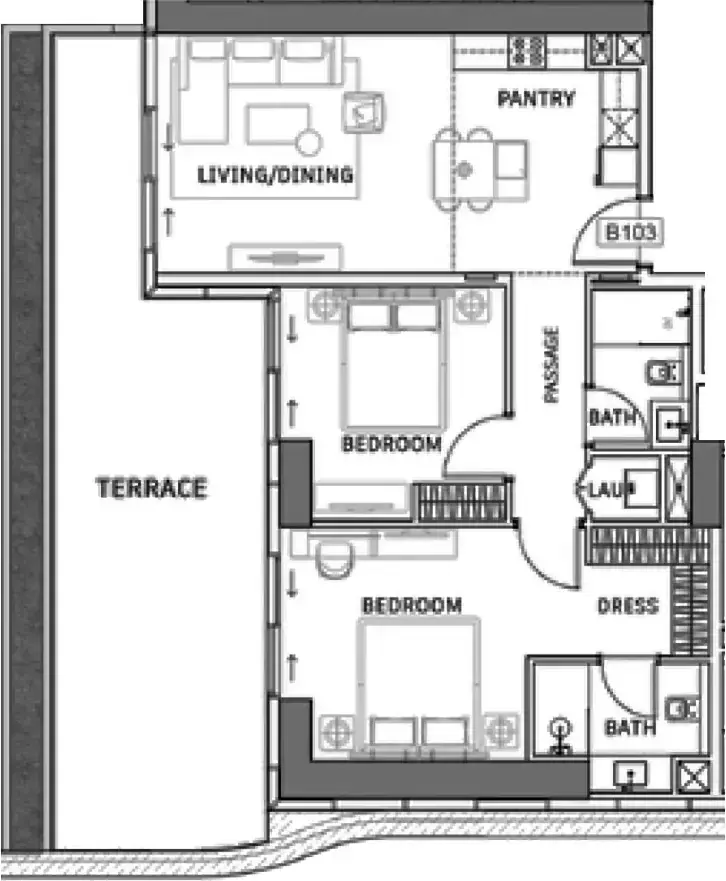 Планировка — 2-спальная, 129 м²