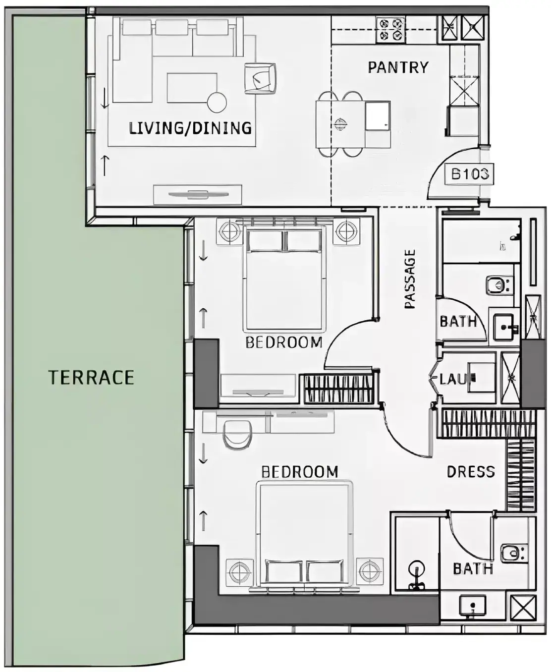 Планировка — 2-спальная, 106 м²