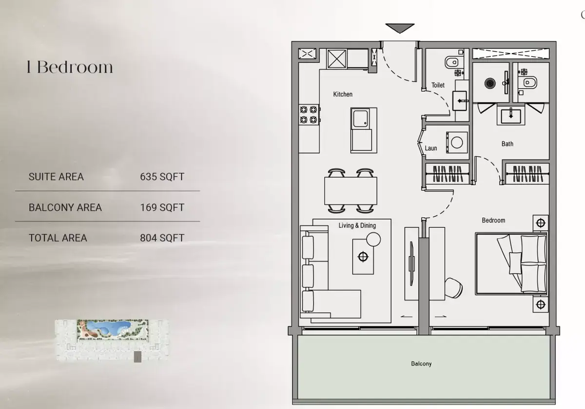 Планировка — 1-спальная, 75 м²
