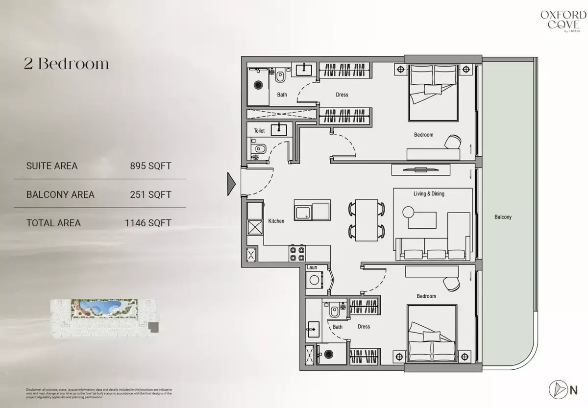 Планировка — 2-спальная, 106 м²