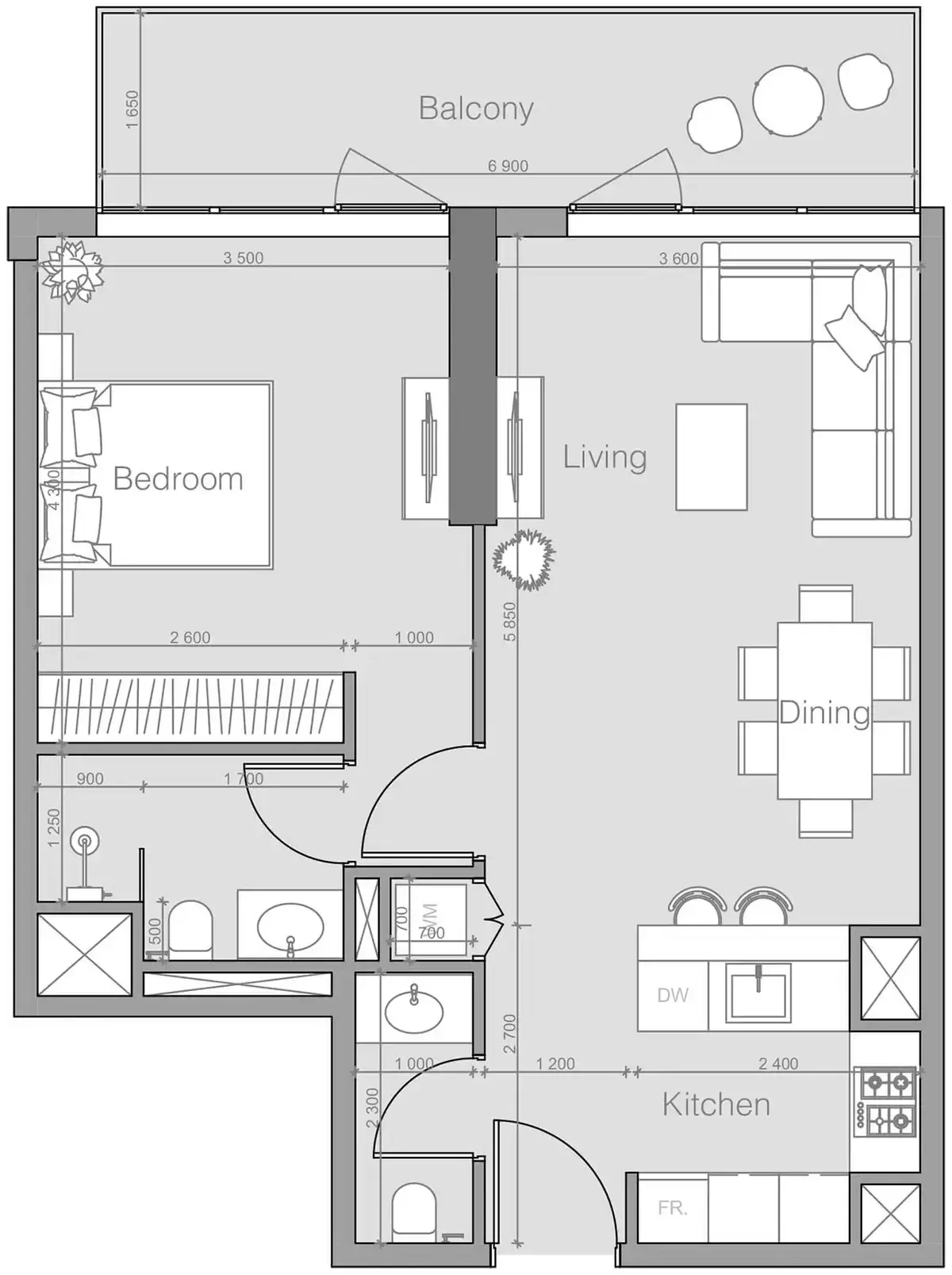 Планировка — 1-спальная, 72 м²
