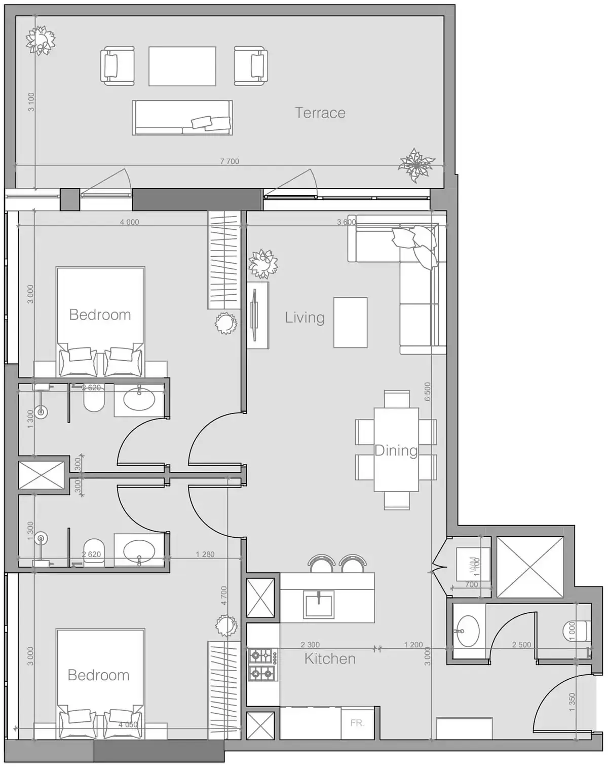 Планировка — 2-спальная, 111 м²