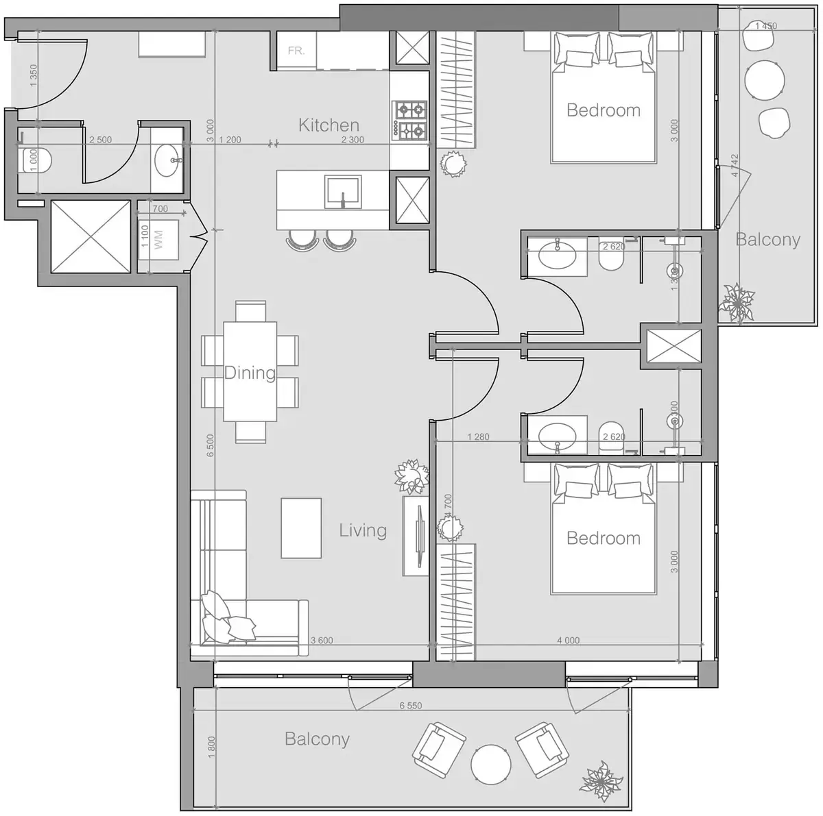 Планировка — 2-спальная, 106 м²