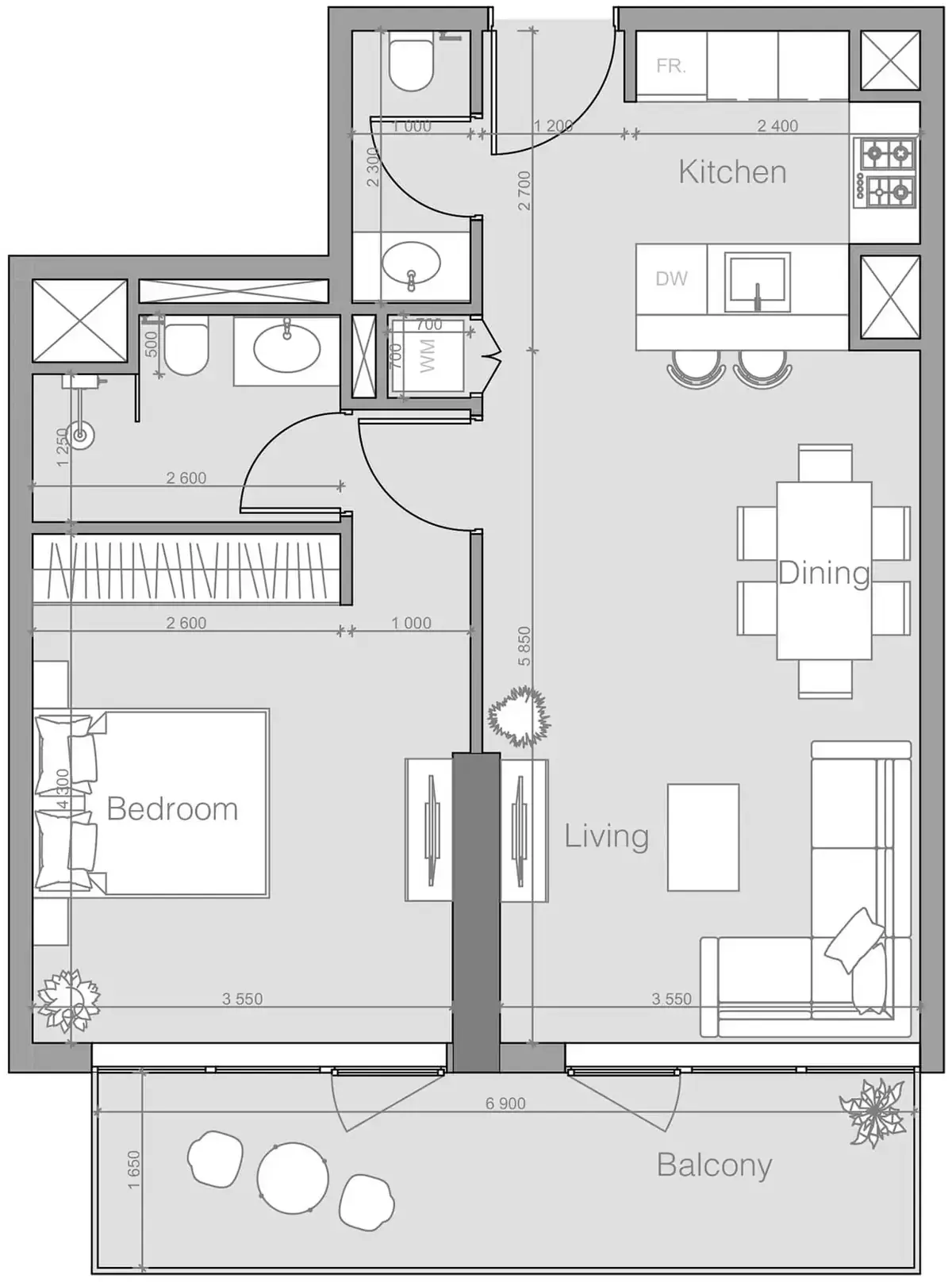 Планировка — 1-спальная, 72 м²