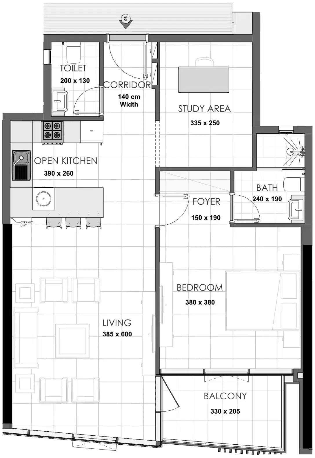Планировка — 1-спальная, 80 м²