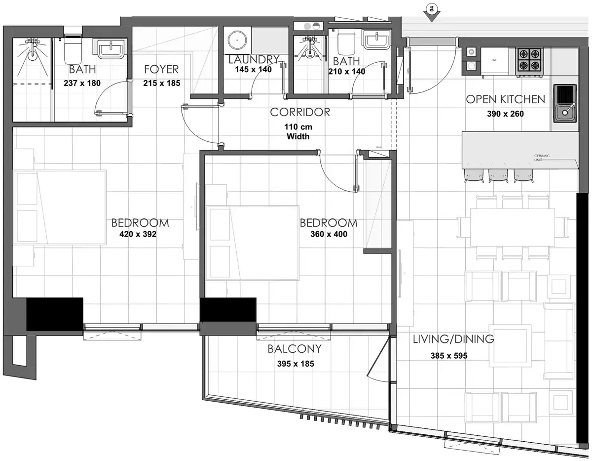 Планировка — 2-спальная, 94 м²