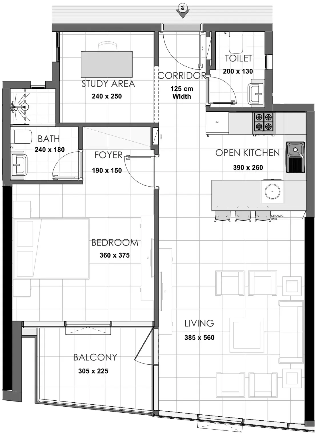 Планировка — 1-спальная, 75 м²