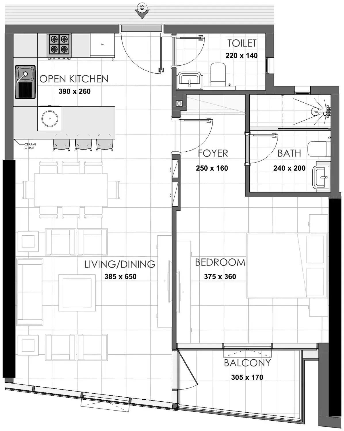Планировка — 1-спальная, 70 м²