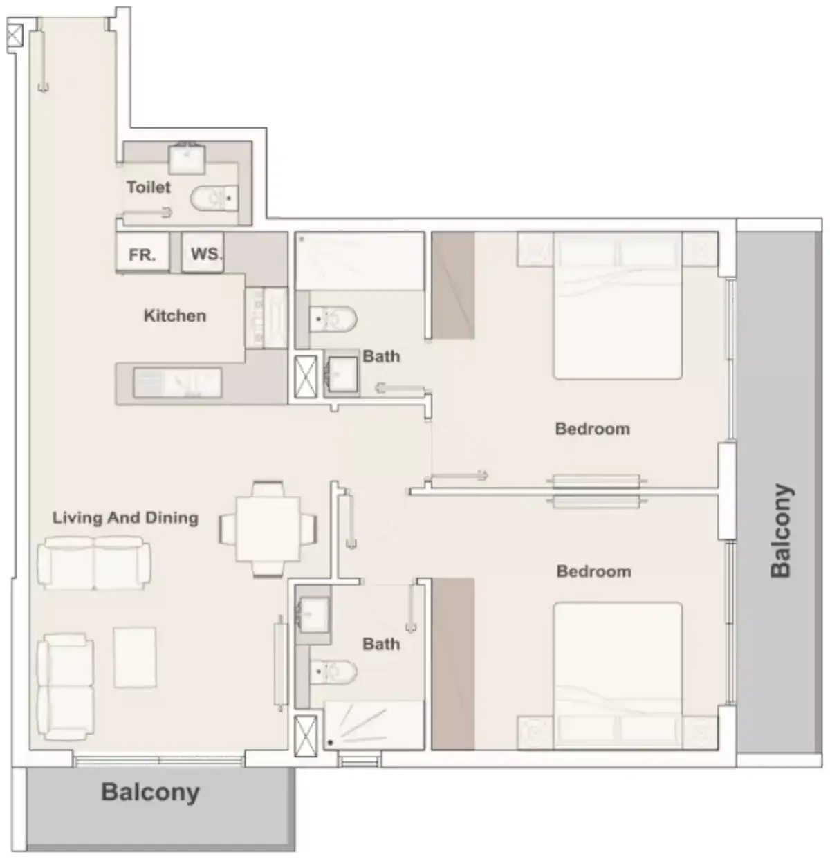 Планировка — 2-спальная, 66 м²