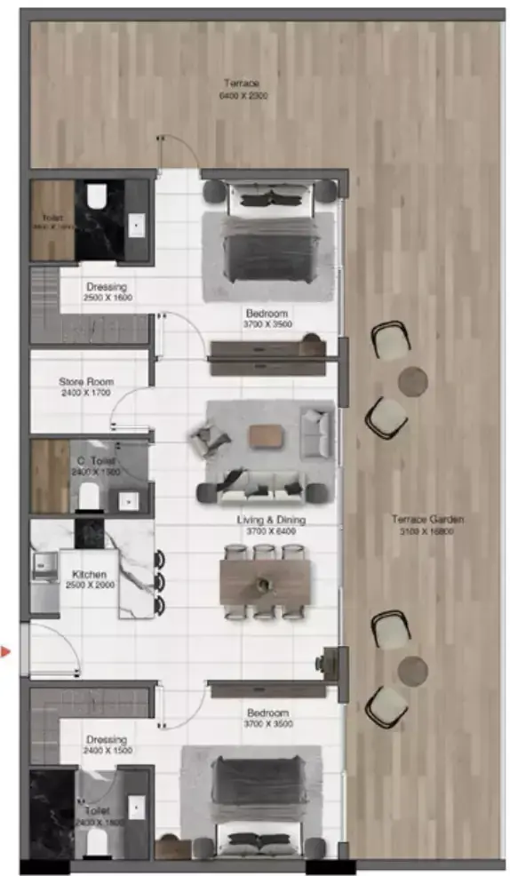 Планировка — 2-спальная, 157 м²