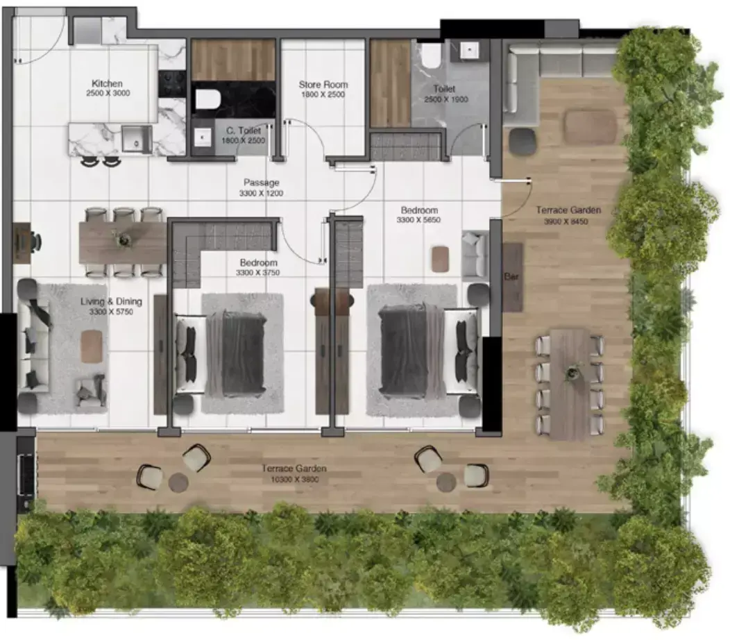 Планировка — 2-спальная, 178 м²