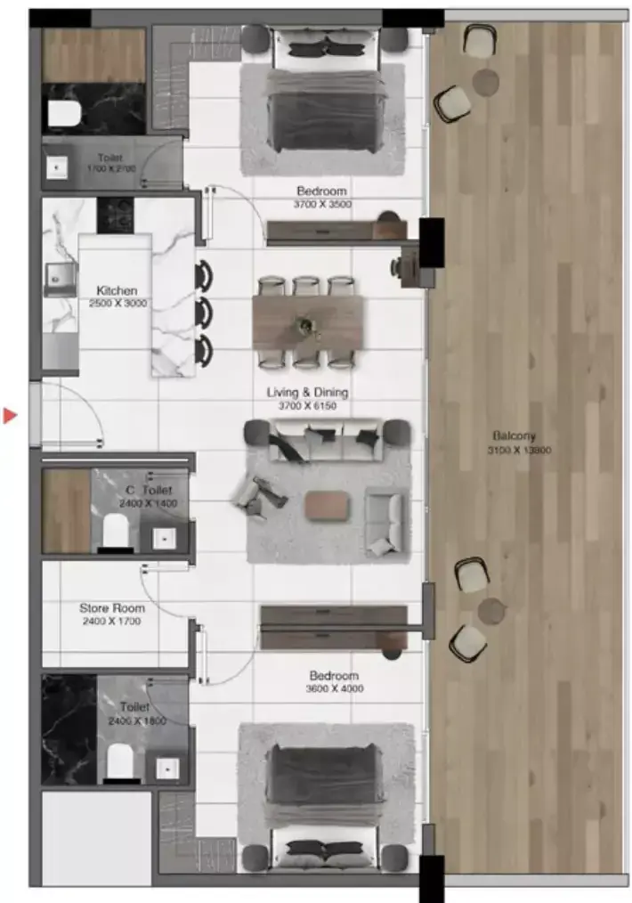 Планировка — 2-спальная, 131 м²