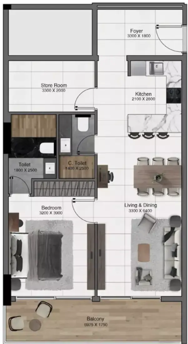 Планировка — 1-спальная, 84 м²