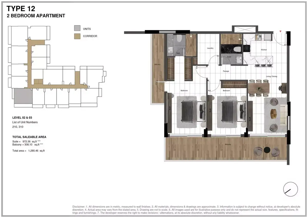 Планировка — 2-спальная, 119 м²