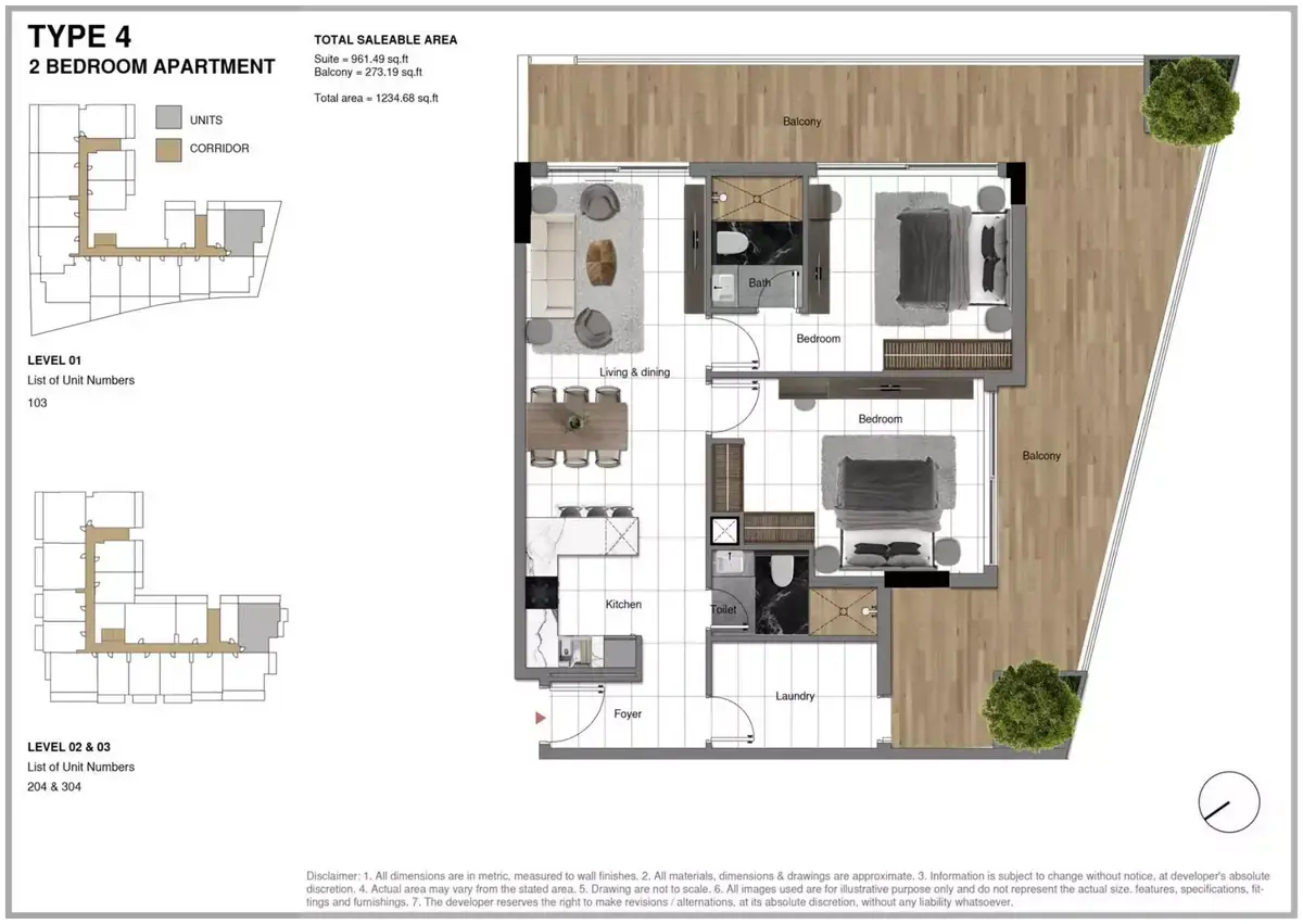Планировка — 2-спальная, 115 м²