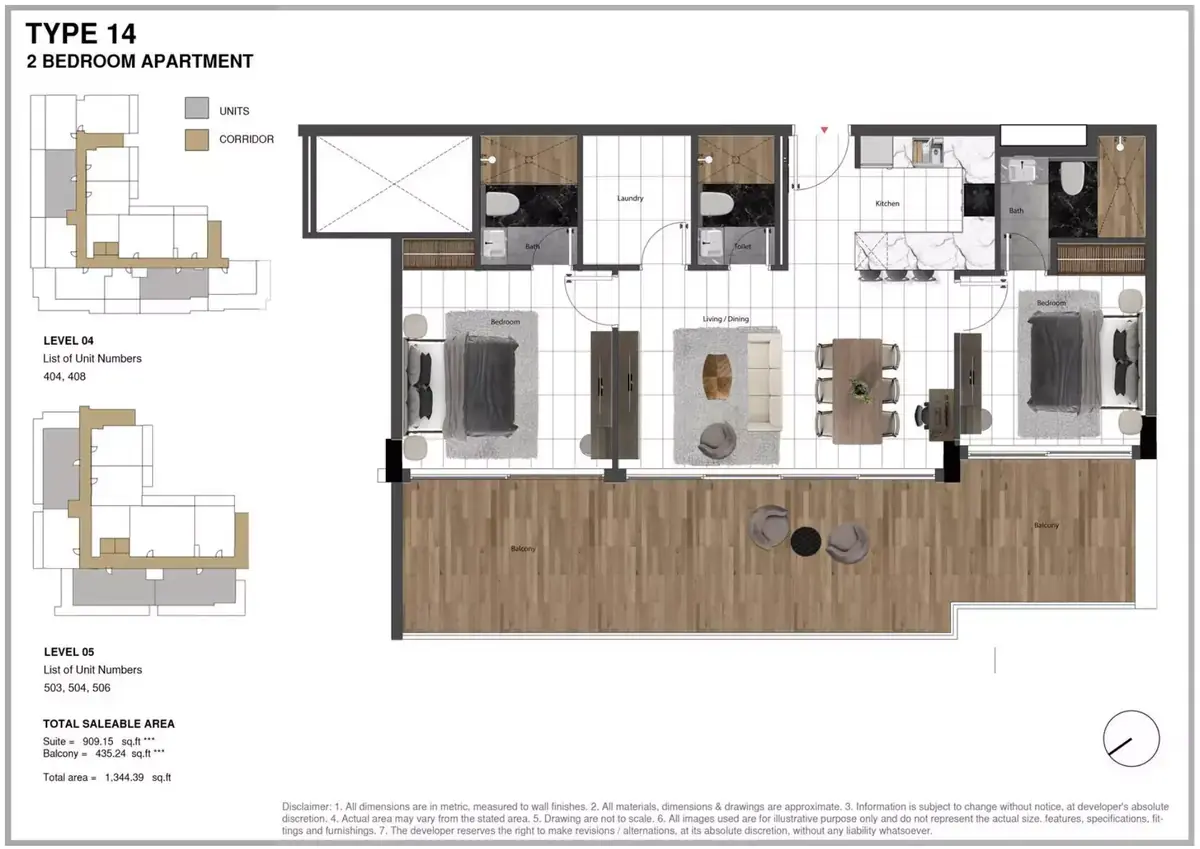 Планировка — 2-спальная, 125 м²