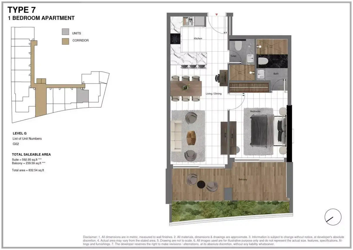 Планировка — 1-спальная, 77 м²