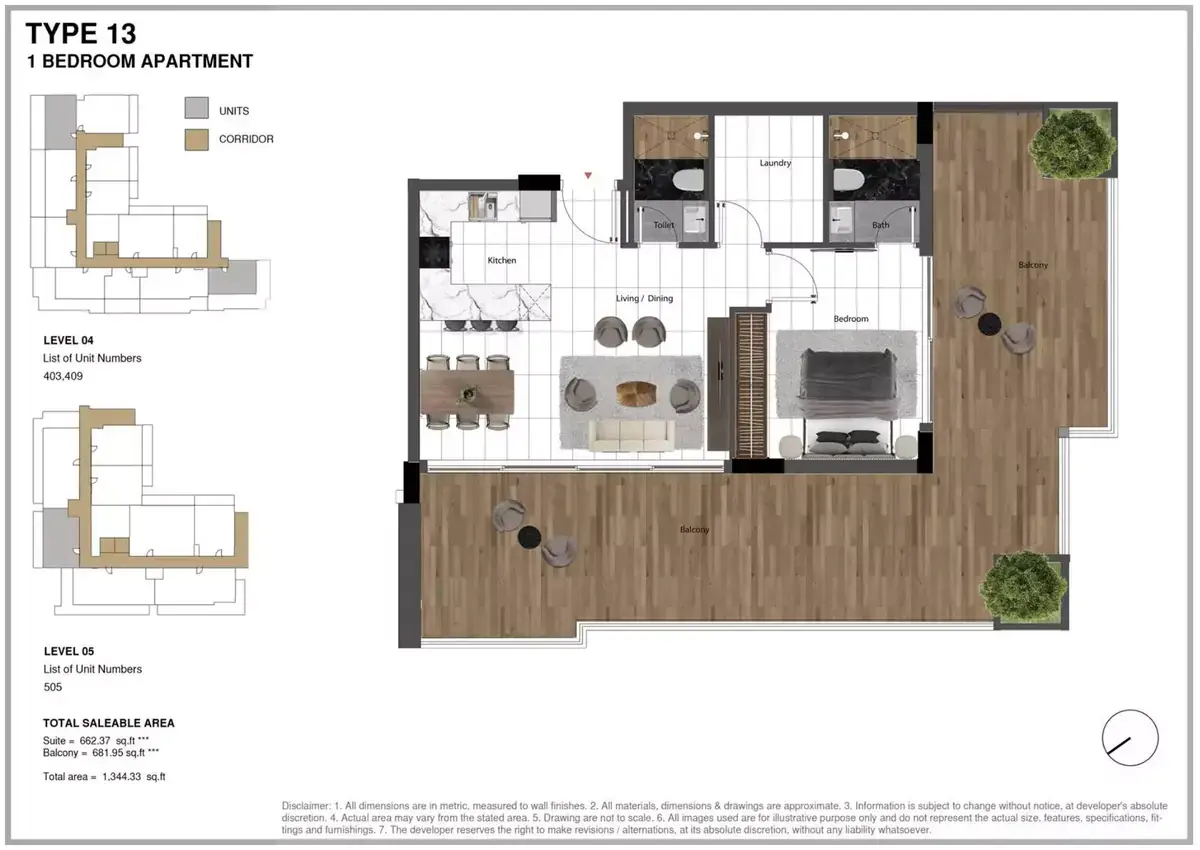 Планировка — 1-спальная, 125 м²