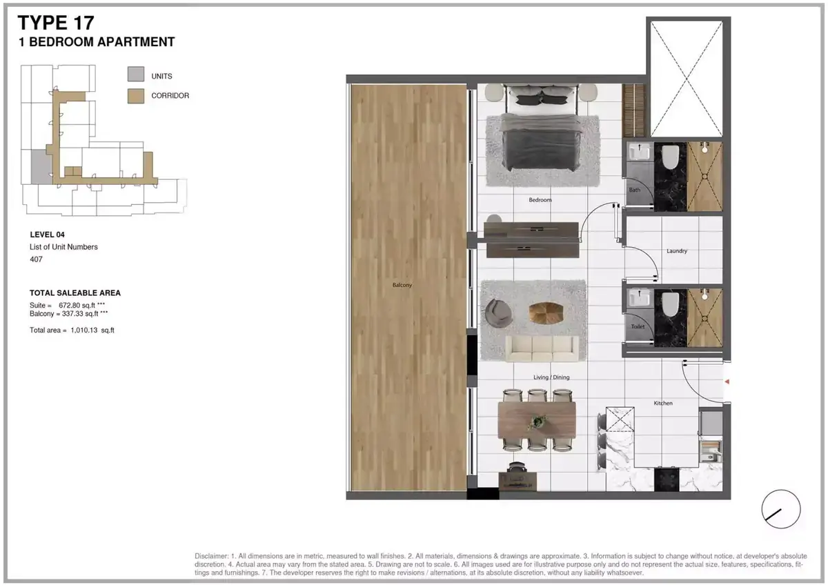 Планировка — 1-спальная, 94 м²