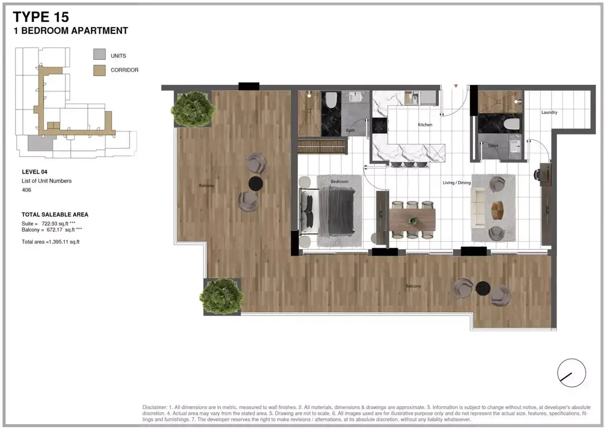 Планировка — 1-спальная, 130 м²