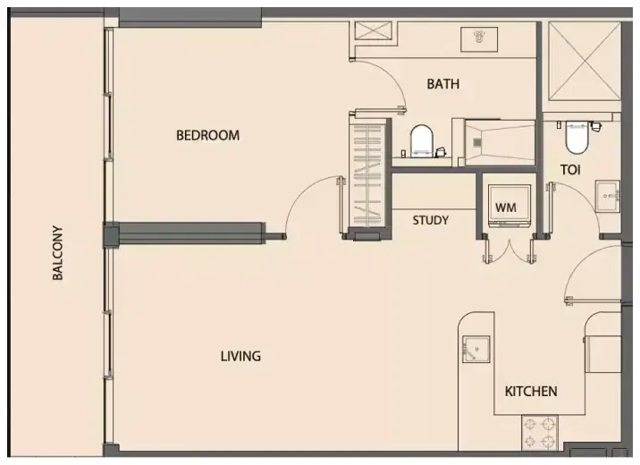 Планировка — 1-спальная, 65 м²