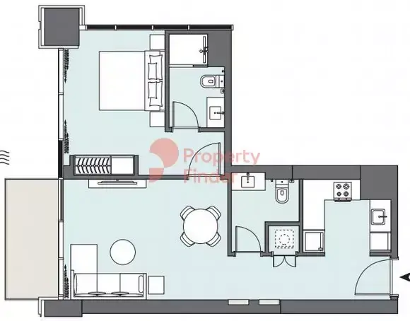 Планировка — 1-спальная, 65 м²