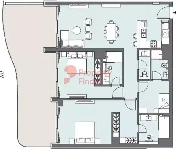 Планировка — 2-спальная, 179 м²