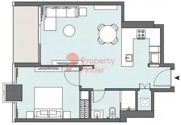 Планировка — 1-спальная, 62 м²