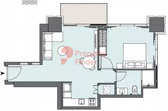 Планировка — 1-спальная, 59 м²
