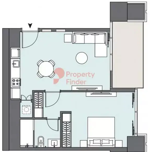 Планировка — 1-спальная, 62 м²