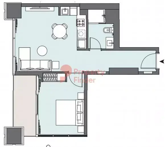 Планировка — 1-спальная, 57 м²