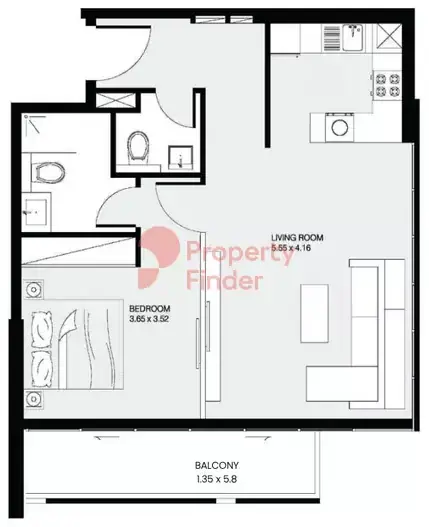Планировка — 1-спальная, 90 м²