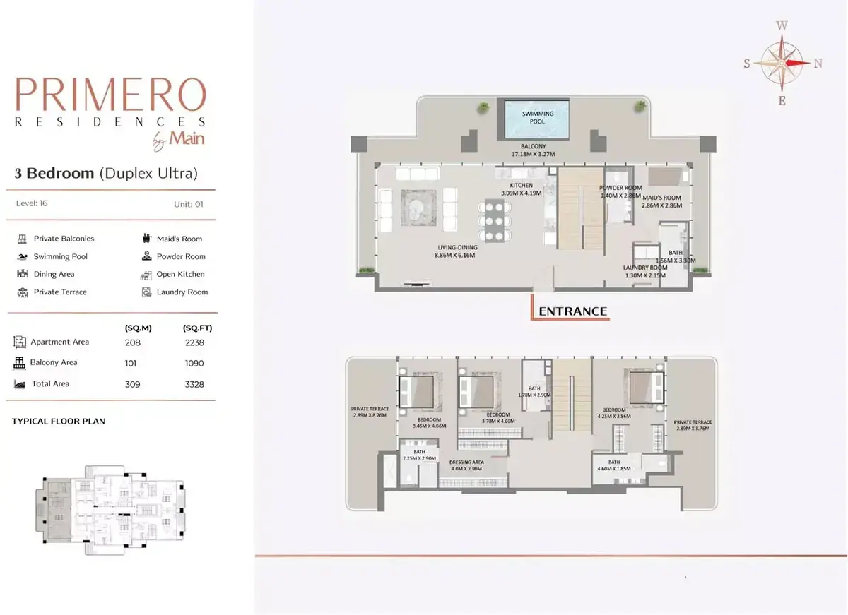 Планировка — 3-спальная, 309 м²
