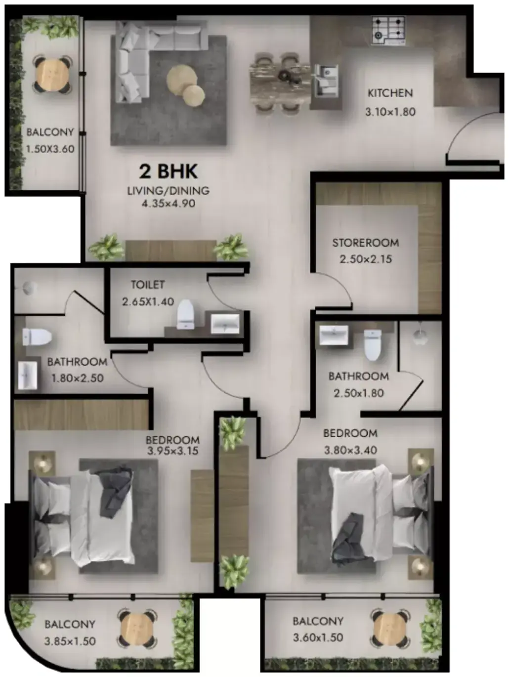 Планировка — 2-спальная, 111 м²