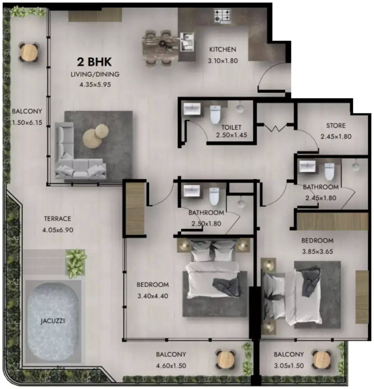 Планировка — 2-спальная, 152 м²