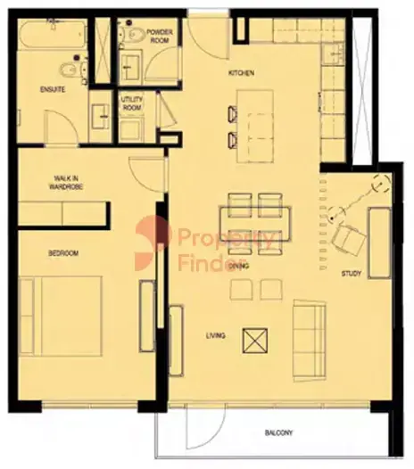 Планировка — 1-спальная, 90 м²