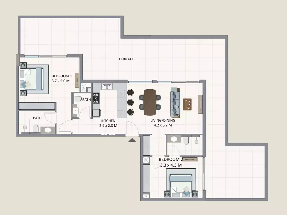 Планировка — 2-спальная, 205 м²