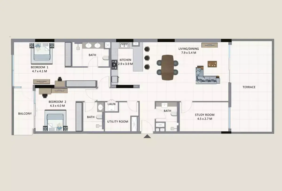 Планировка — 2-спальная, 211 м²