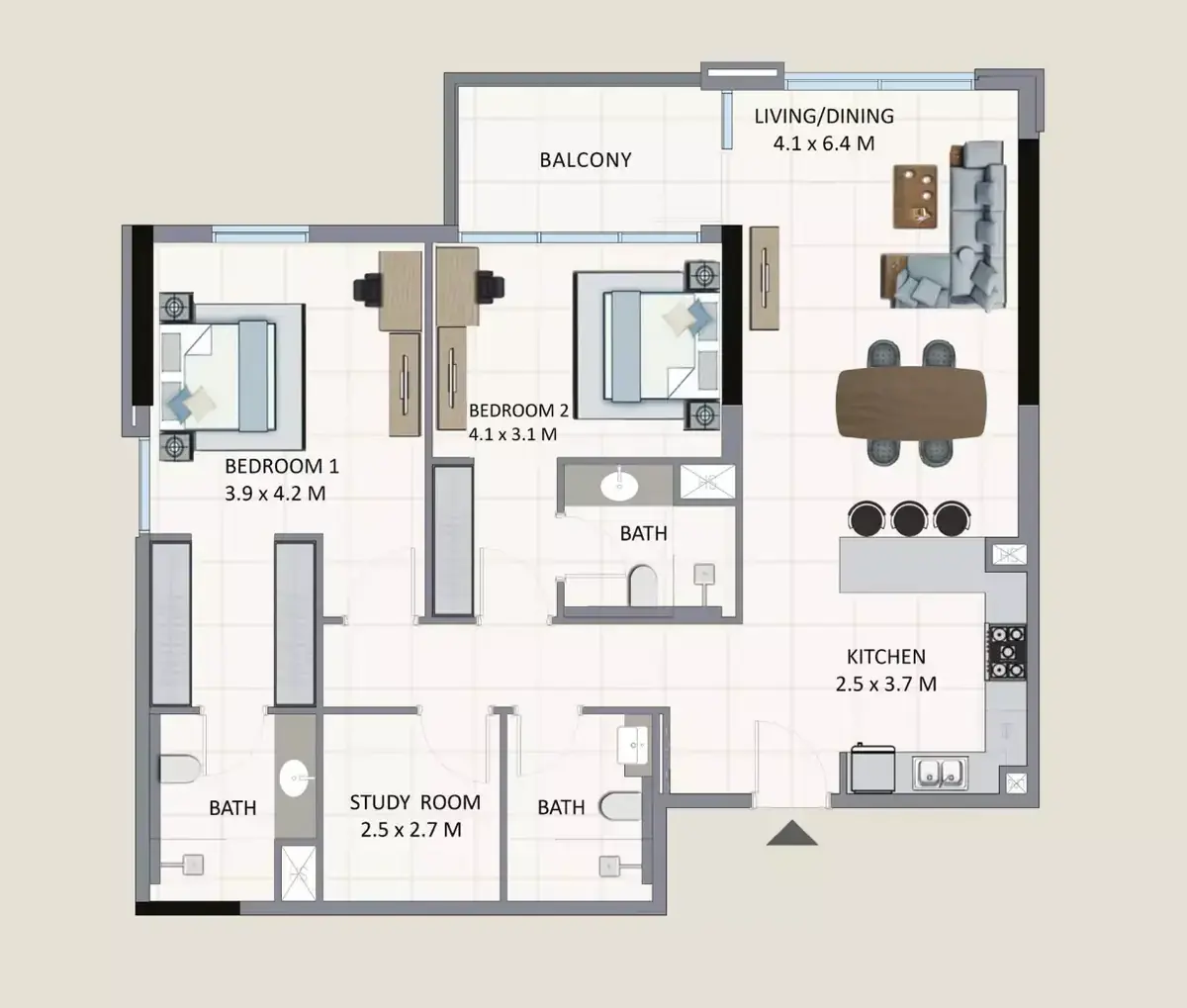 Планировка — 2-спальная, 133 м²